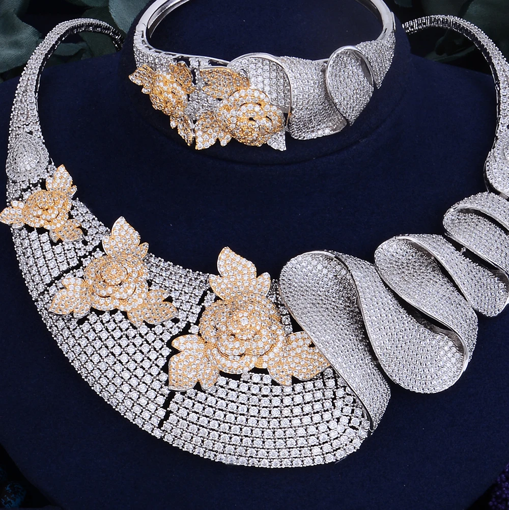 Женский Свадебный комплект из колье и серёг с фианитом|Ювелирные наборы| |