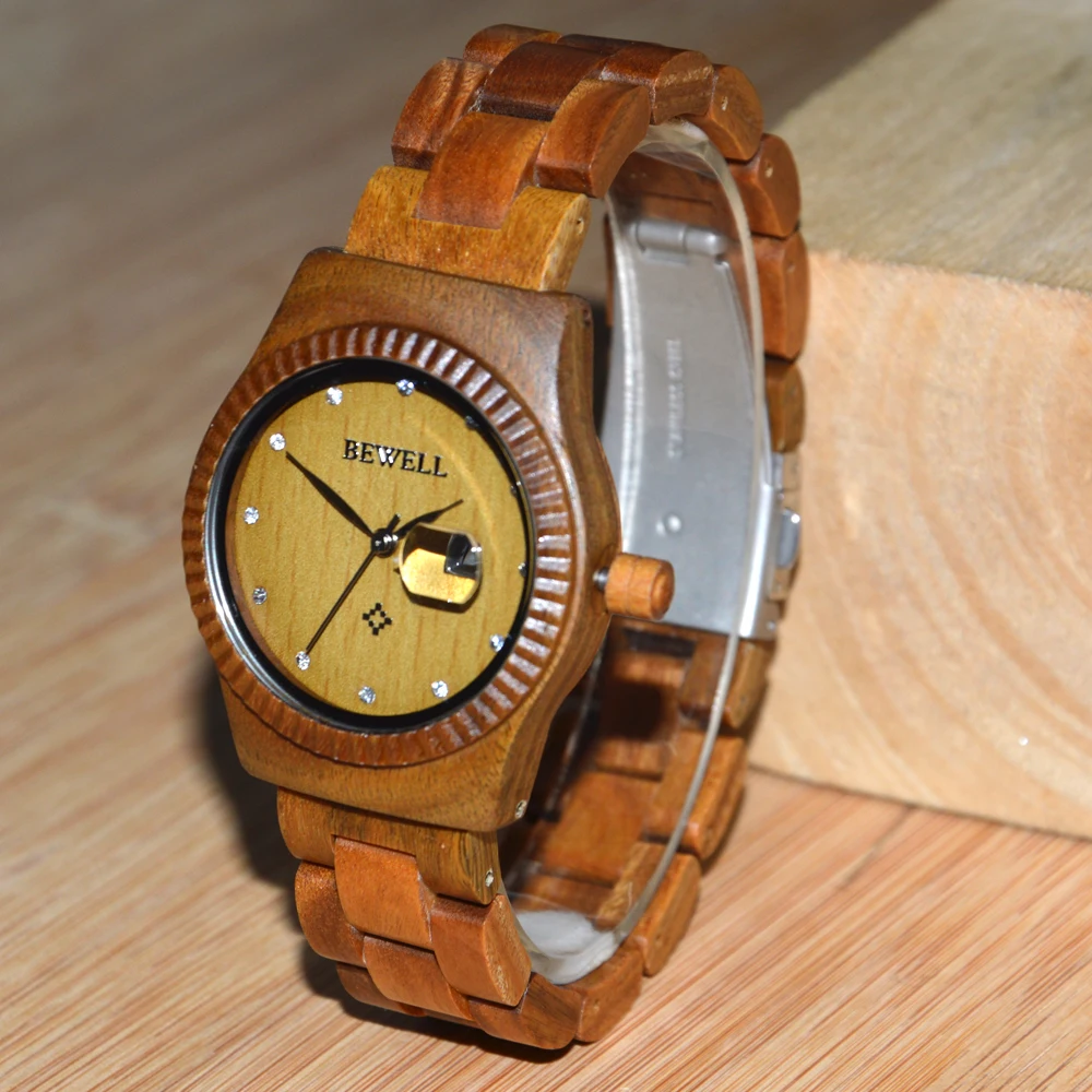BEWELL Элитный бренд ручной работы сандалового дерева дешевый часы кварцевые