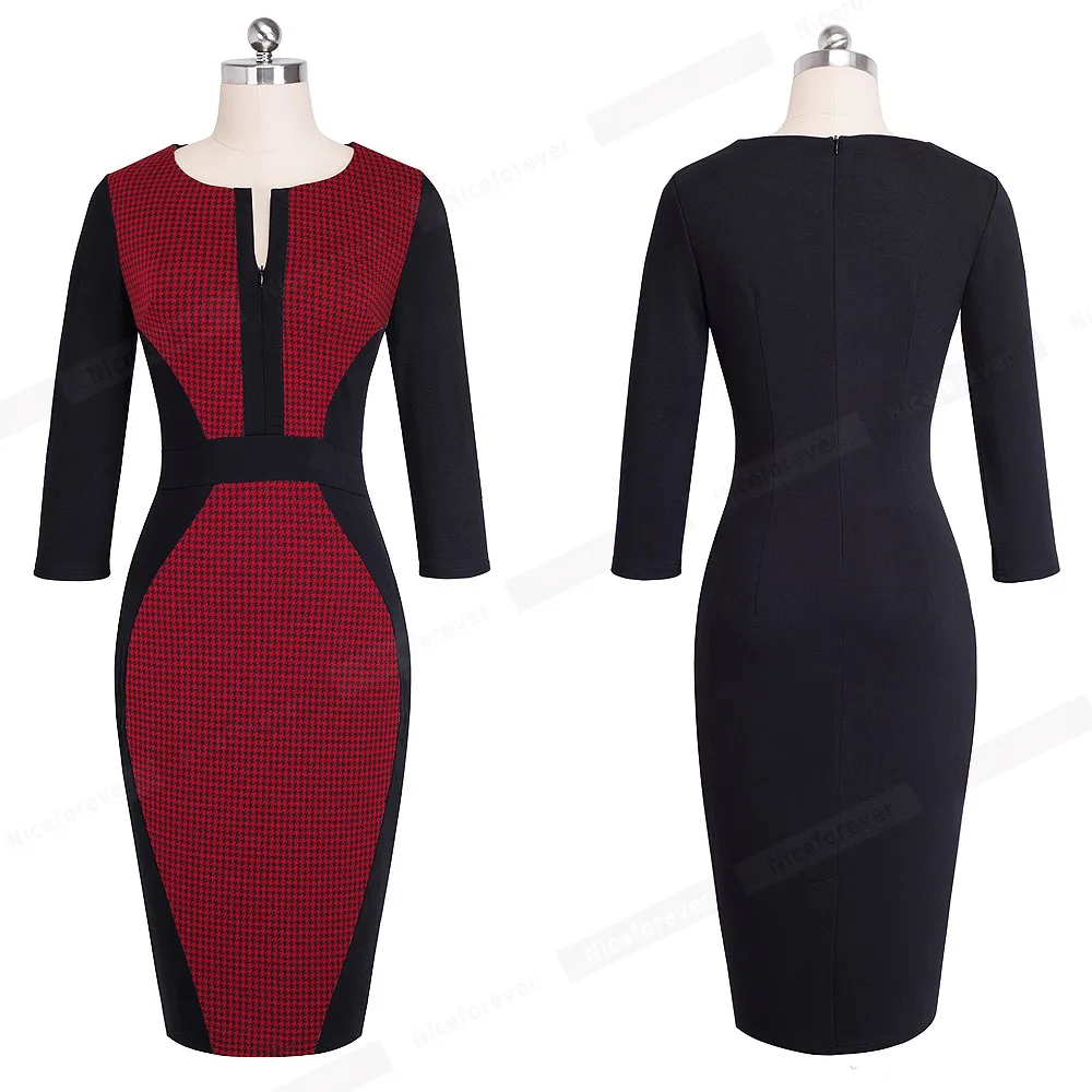 Хорошее-forever женское Ретро контрастное лоскутное платье для работы бизнес vestidos офисное облегающее платье на молнии облегающее женское платье B409