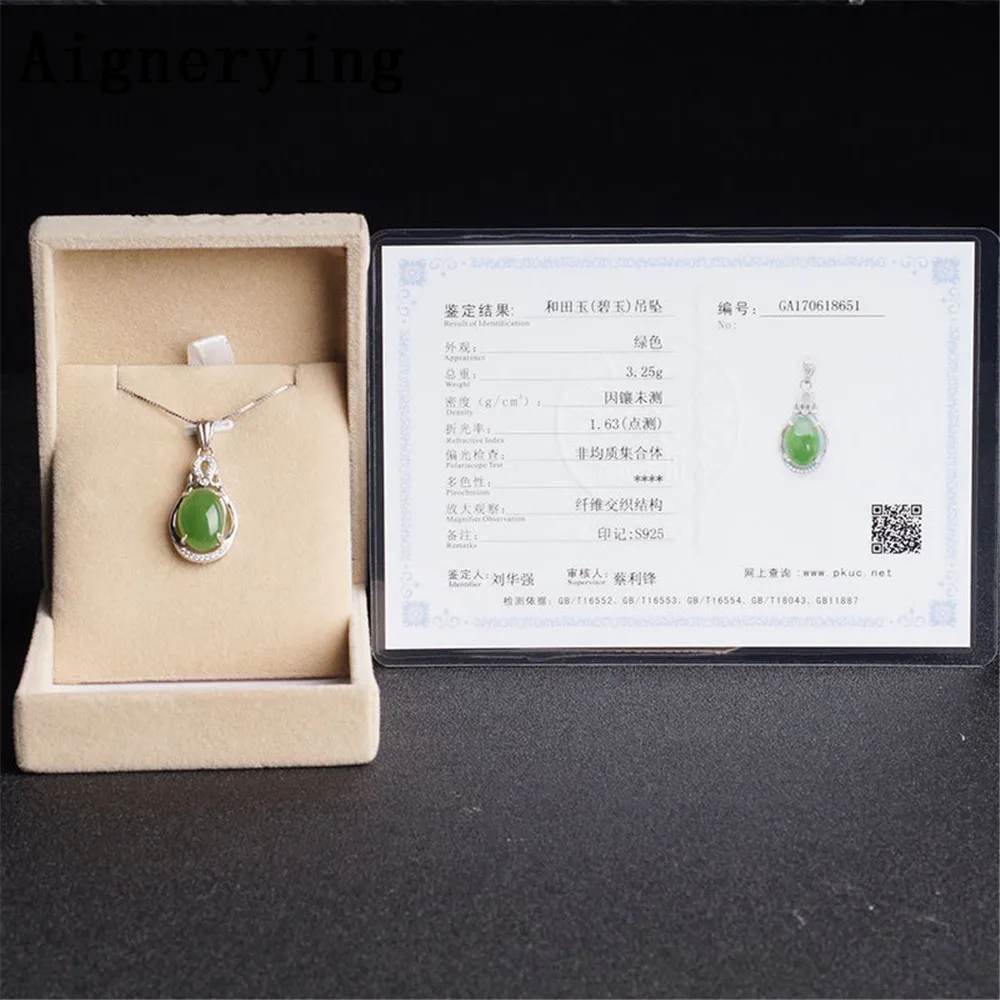 

Original Necklace Certificate 925 silver Pendant Green Jade Zircon Inlaid Green Jade Cute For Woman Charm Gift with Box