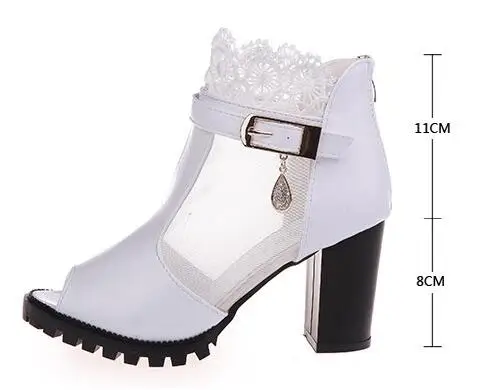 

New ladies wedding shoes sexy lace crystal fish mouth open toe summer high heels ladies sweet buckle bride shoes C0193