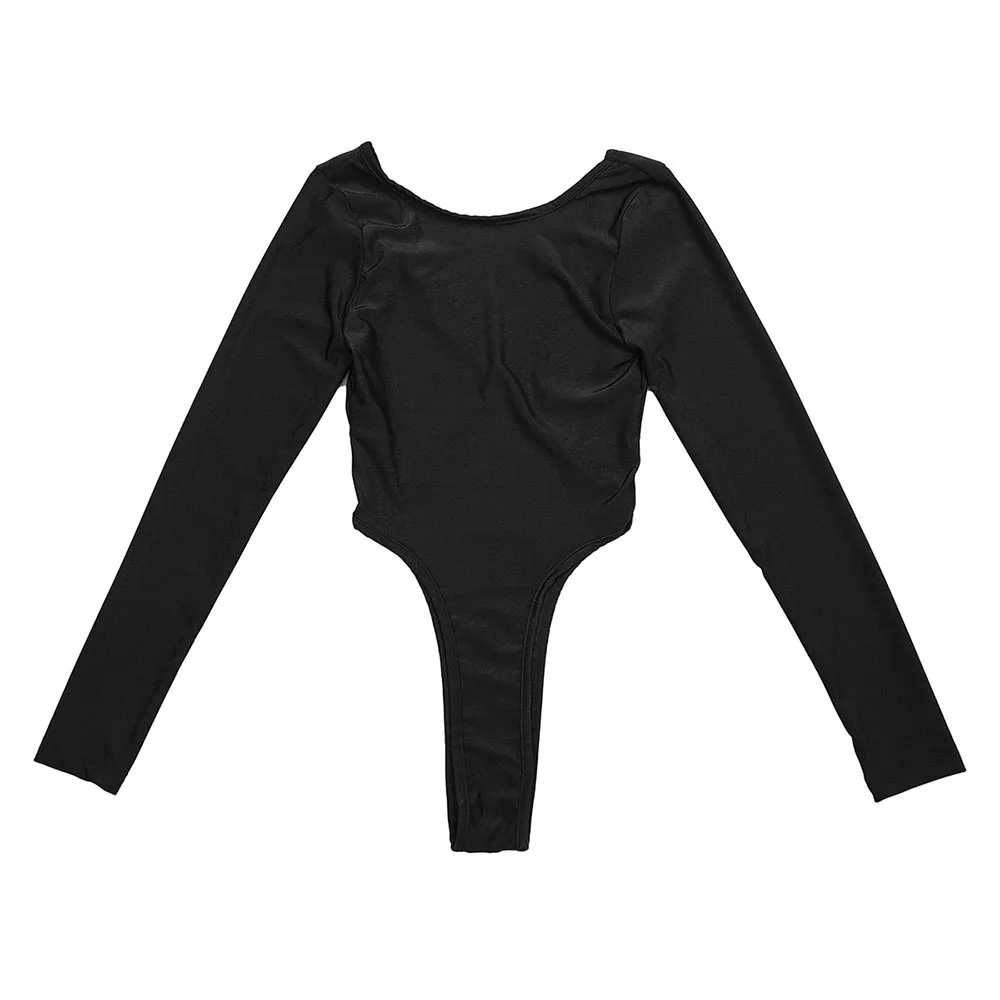 Black Iiniim женское нижнее белье с длинным рукавом с высоким вырезом без выреза открытая попа стринги трико боди костюм комбинезон для танцев сексуальная клубная одежда - Цвет: Black