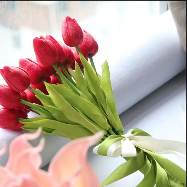 20 шт. Розовый Латекс Реального Прикосновения Тюльпаны букет Цветы Свадебные