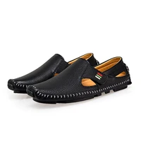 2019 hollow driving lazy shoes loafers fashion men shoes leather peas shoes summer breathable business casual boat shoes no 163