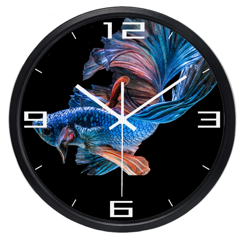 

Красочные настенные часы с золотой рыбкой, горячая мода, бесшумные большие внутренние/наружные настенные часы, домашний декор