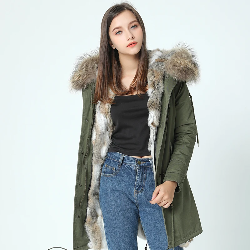 2022 новая Длинная зимняя куртка пальто женская парка натуральный мех енота