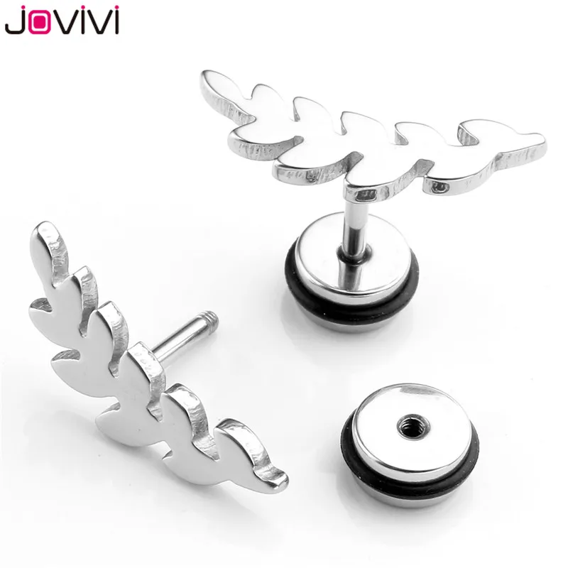 JOVIVI серьги из нержавеющей стали 16 г Спиральные серьги-гвоздики в форме листьев