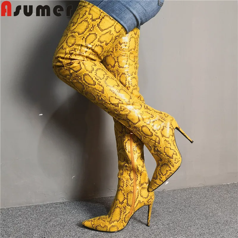 

ASUMER 2020 new over the knee boots women pointed toe zip thin high heels shoes sexy prom autumn winter boots women plus size