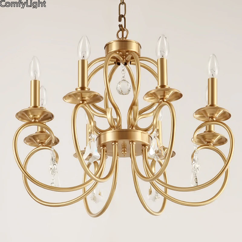 

Retro Luxury copper Crystal chandelier Living Room lustre Modern brass Light Fixture Wedding Decoration led Chandelier lighting