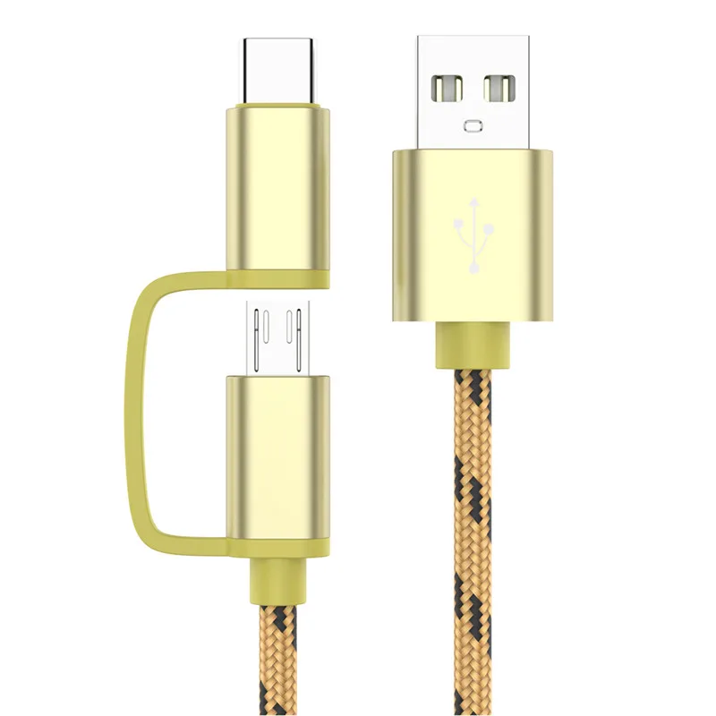 2 в 1 usb зарядный кабель для samsung оплетка Micro usb type C данные синхронизировать мобильный телефон USB C type-C кабель код для Xiaomi huawei LG