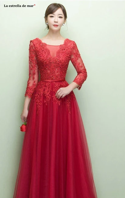Vestidos para boda invitadas2019 новые кружевные Длинные рукава A Lina богемные серебряные Бордовые Платья для подружки невесты с шлейфом для свадебной вечеринки
