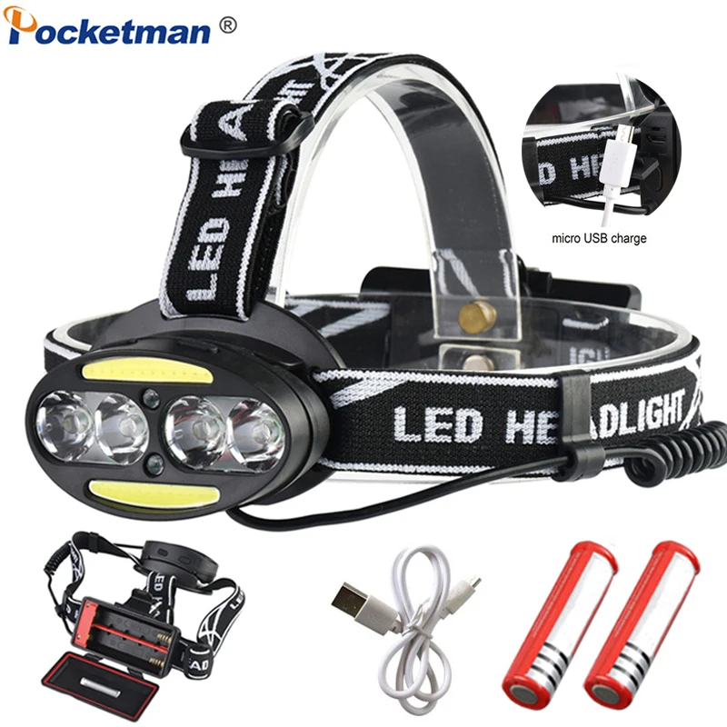 

4*T6+2*COB+2*Red LED Headlamp Super Bright Headlight Waterproof Head Torch Portable Head Flashlight Head Lamp Lanterna