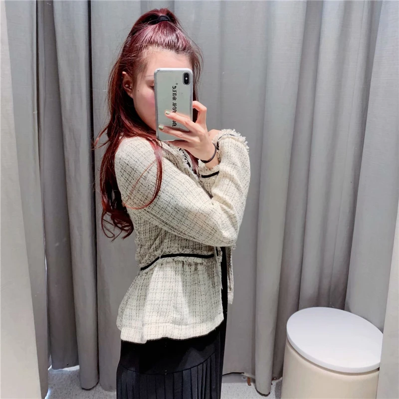 2020 Spring Summer New Korean style Twill Thin long sleeve Loose Ruffled Cardigan Short Jacket Tassel Fashion Women Coat | Женская