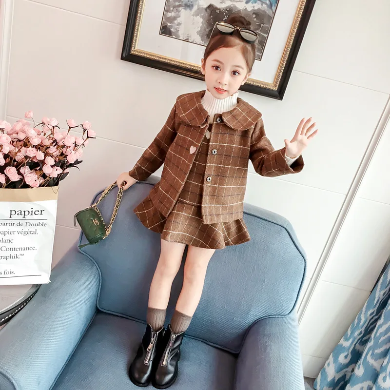 2018 новый зимний модный комплект зимней одежды для маленьких девочек клетчатая