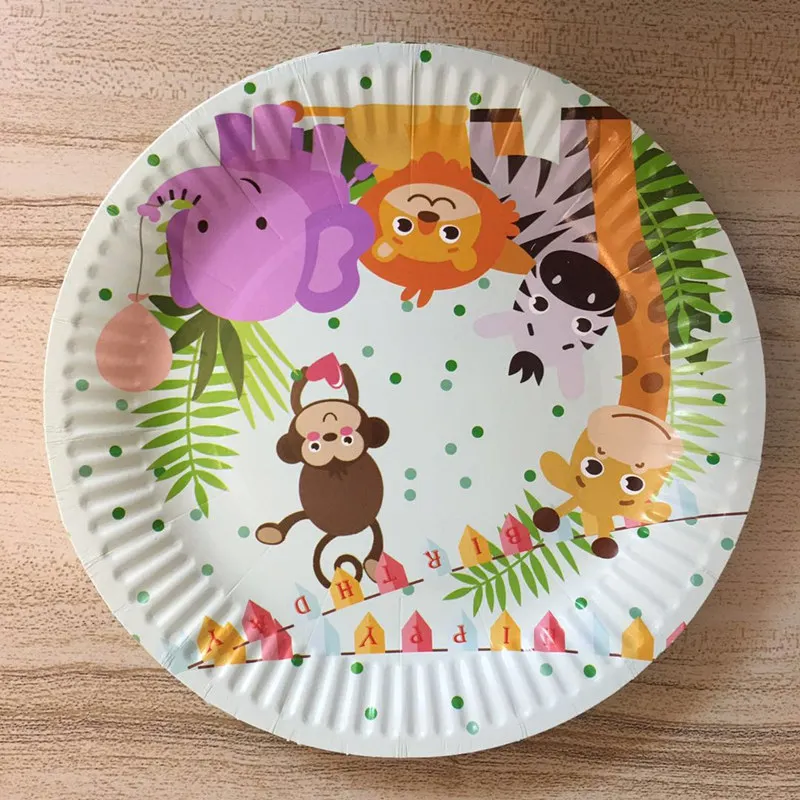 10 шт./компл. красочные Мультяшные милые джунгли животные одноразовые тарелки