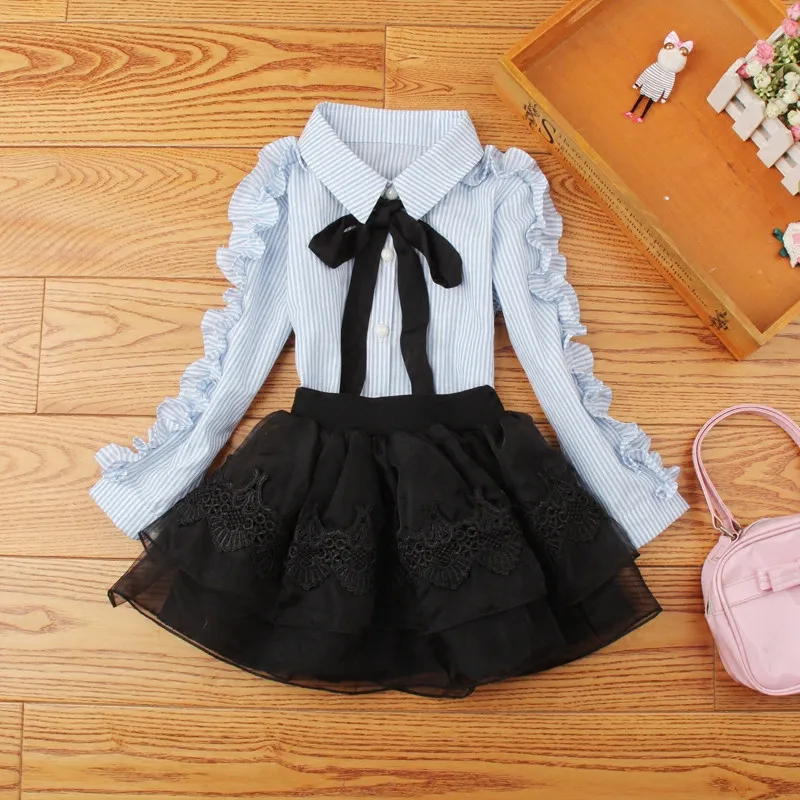 Блузка с длинным рукавом и отложным воротником в полоску|kids shirts|girls blousekids school shirts |