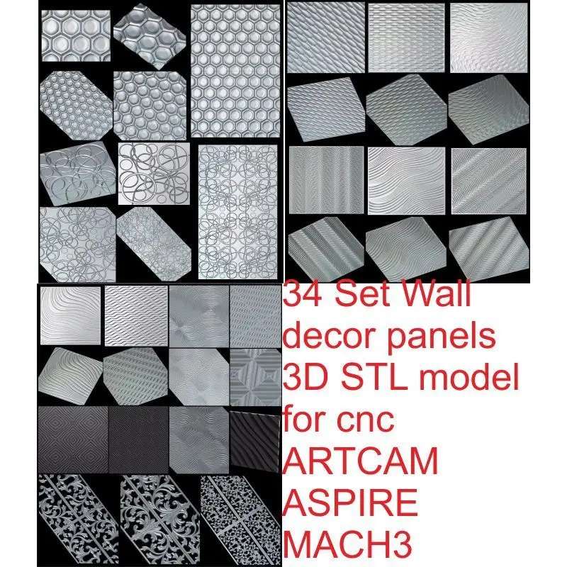 34 шт./компл. 3D панели для декора стен модель STL ARTCAM ASPIRE MACH3|3d stl models|stl model3d |