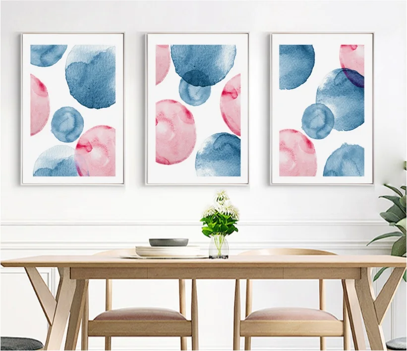 Modern Blue Ink Abstract Circles Decorative Painting Modular Picture Wall Art Canvas for Living Room Unframed | Дом и сад