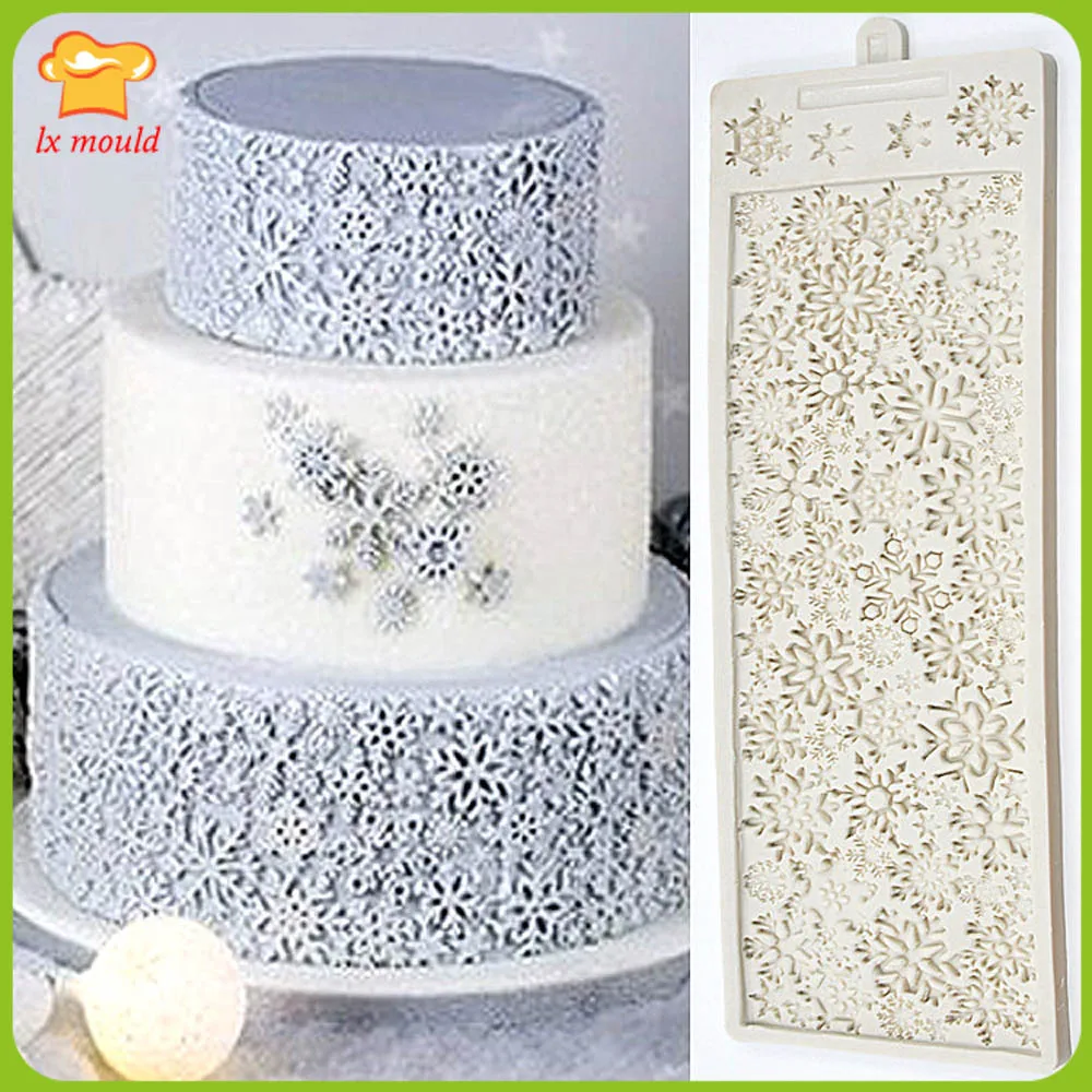 

New Large Snow Flake Side DIY Pace Decorated Fondant Chocolate Baking Clay Fondant Cake Silicone Mold Lace Pad