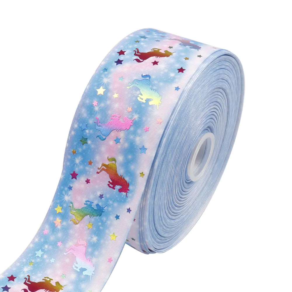 

2Y 3" 75mm Unicorn Bronzing Grosgrain Ribbon Stripe Star Print DIY Bows Accessories Holiday Decor Material Gift Packing Wrapping