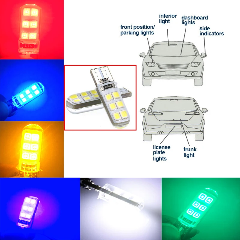 2017 10X T10 194 W5W 2835 SMD 12 LED Car Auto License Lights Bulbs Set|t10 194|t10 w5w10x t10 |