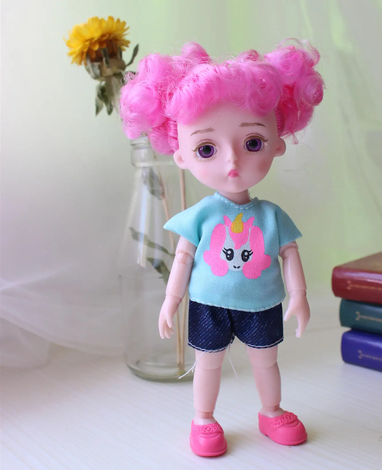 Random-pink 1/12 BJD кукла 15 см золотые волосы девушки куклы 14 суставов тела Обнаженная Bjd кукла случайный один набор одежды одна пара обуви детские игрушки для девочки - Цвет: Random-pink