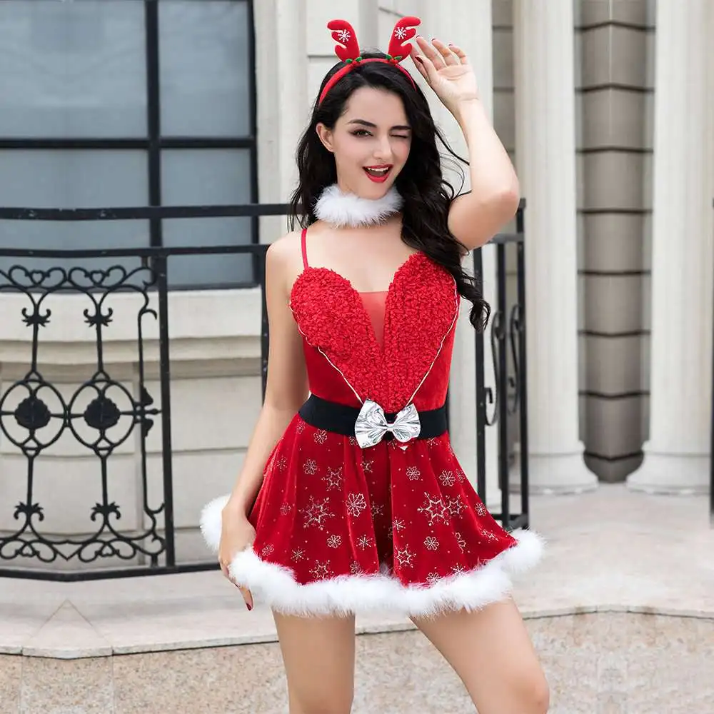 

Miss Santa Suit Adult Sweetie Christmas Halloween Party Costume Seductive Women Cosplay Dress 6829