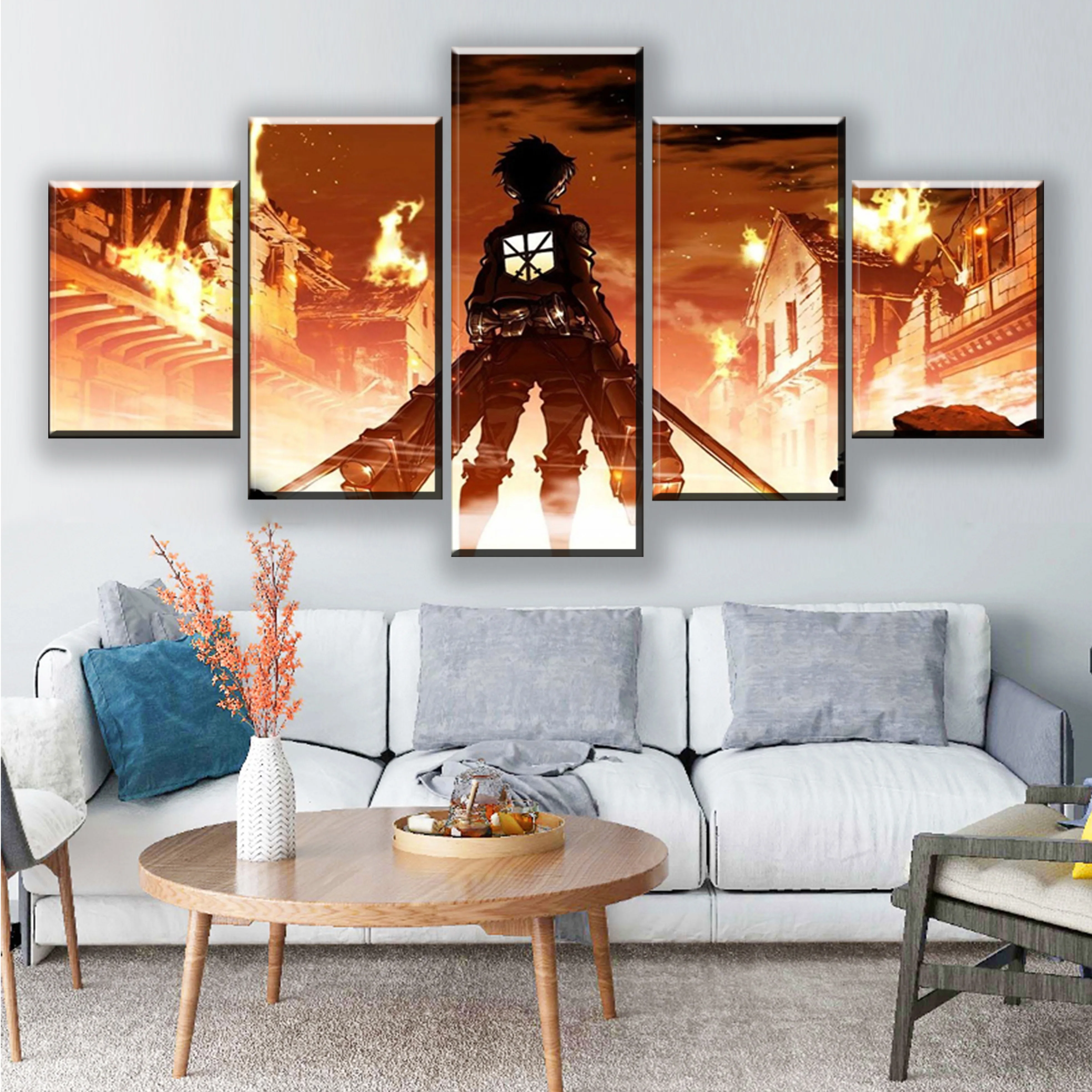 

Modular Canvas Paintings Wall Art Home Decor HD Prints 5 Pieces Attack on Titan Eren Yeager Pictures Animation Posters Framework