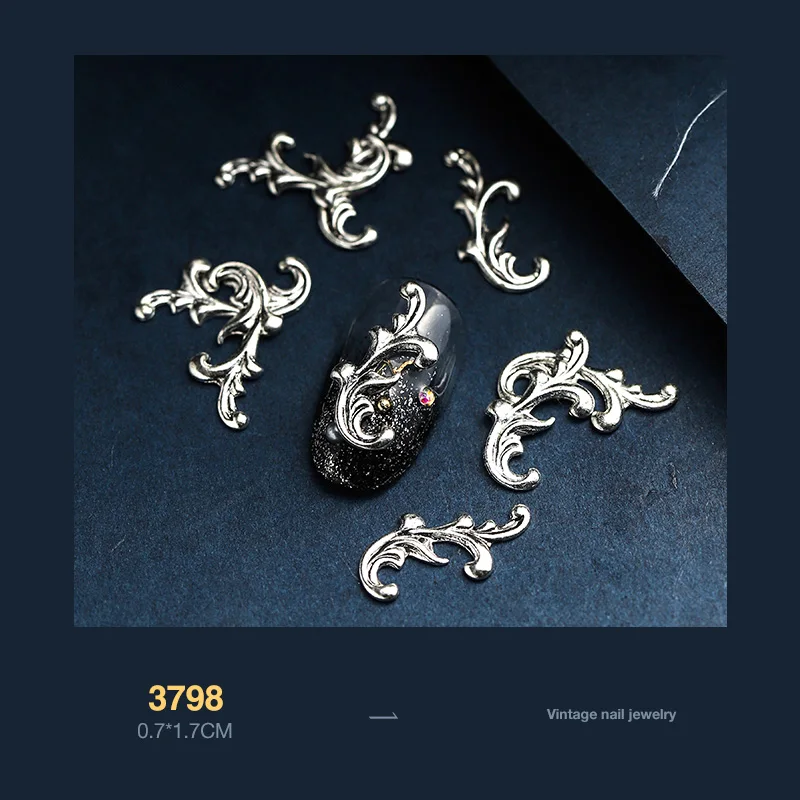 5pcs Silver 5 шт металлические 3D кулоны для ногтей в форме завитков для ногтей, винтажные украшения для ногтей, украшения для ногтей, инструменты для самостоятельного изготовления аксессуаров - Цвет: 5pcs Silver