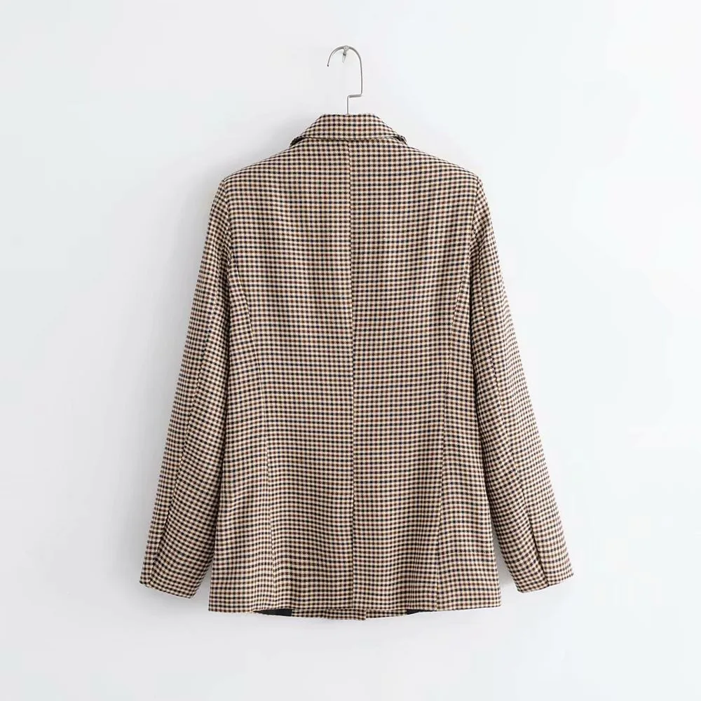 Женский костюм куртка Новинка осени 2019 двубортный в клетку большого размера