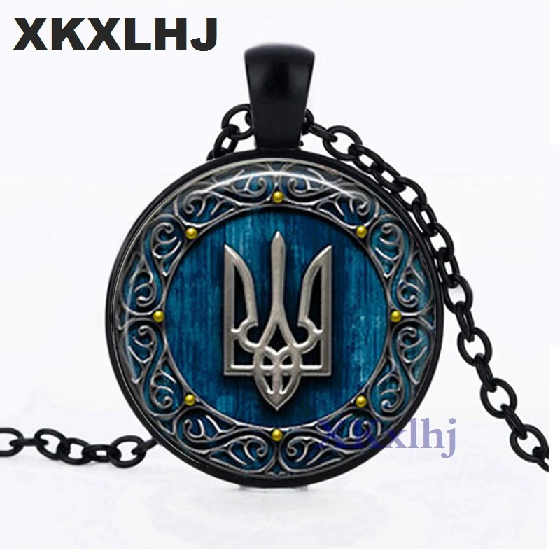 XKXLHJ 1pcs Tryzub Ukraine pendant jewelry Glass Cabochon Necklace |