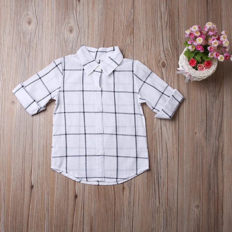 Новая модная одежда для маленьких девочек клетчатая футболка с v-образным