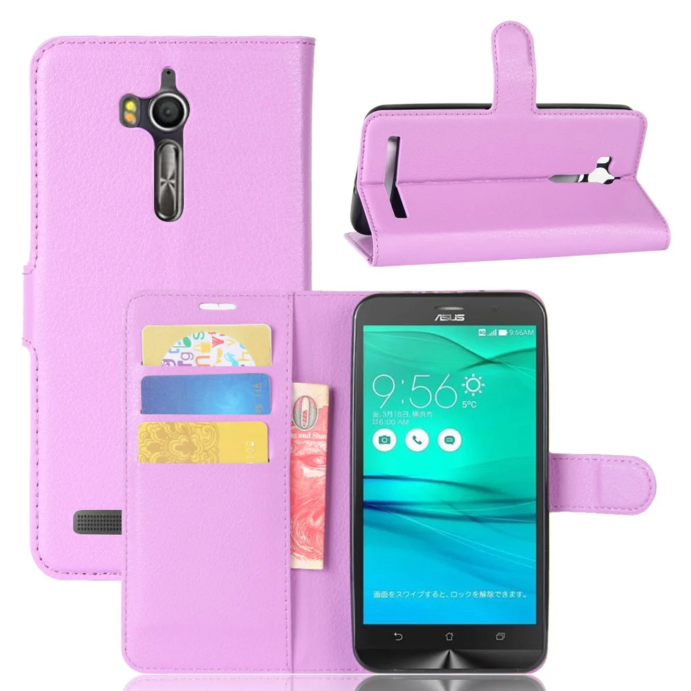 Фиолетовый Для Asus Zenfone GO ZB552KL чехол Asus X007D чехол 5,5 дюймов из искусственной кожи кошелек чехол для телефона для Asus Zenfone ZB552KL откидная крышка - Цвет: Фиолетовый