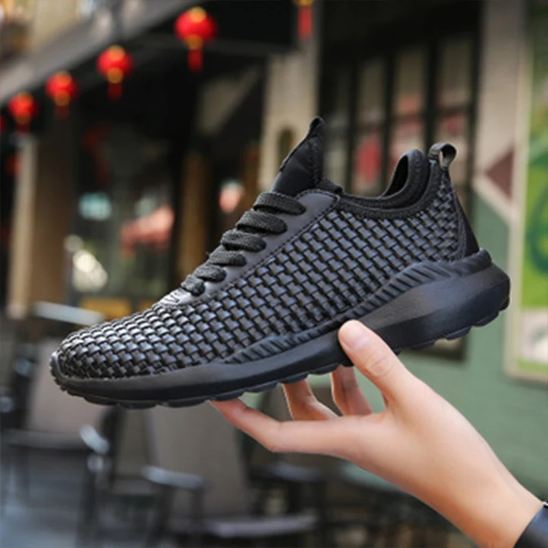 New 2019 breathable men's casual shoes woven fashion sports autumn spring large size 47 solid color promotion | Обувь