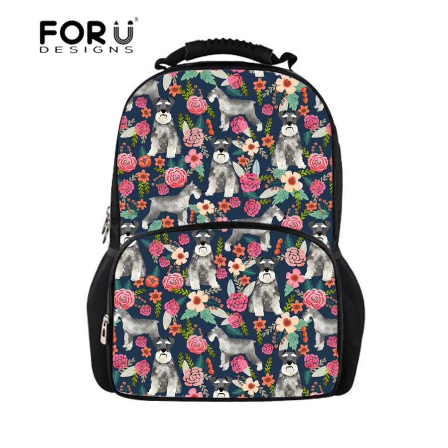 FORUDESIGNS/модный рюкзак женский Schnauzer с цветочным принтом для подростков девочек и