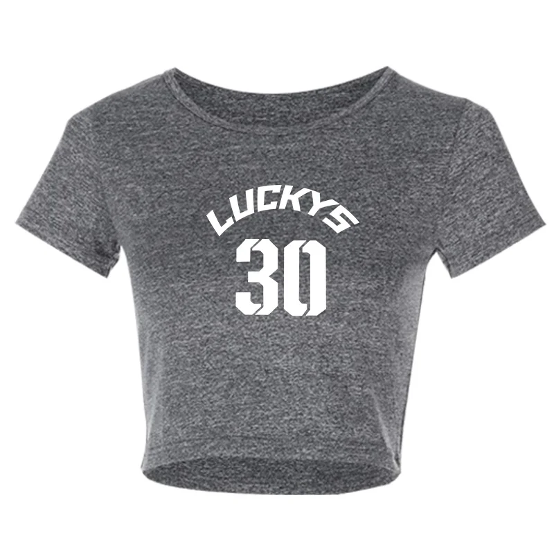 

Women Sport T-shirts Lucky Number 30 Printing Short Sleeve Sexy Short Type Fitness Running T-Shirt
