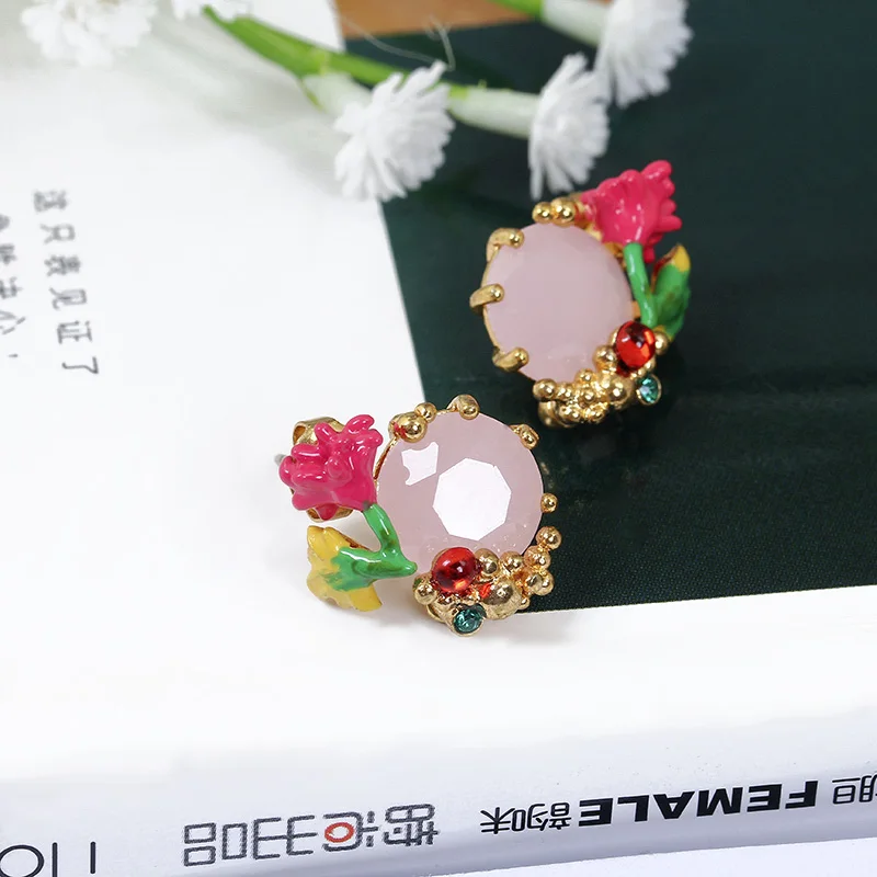 New Pattern Be Listed Enamel Glaze Flowers And Plants Series Set Jewel Flower Gold-plated Ear Nail 925 Silver Needle Mixed Batch | Украшения