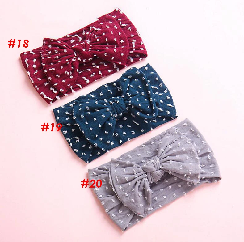 

2019 New 30pcs/lot 20 Colors rough bumps knotted bow nylon headband Polka Dot Nylon Headband,ONE Size Fits All Nylon Headbands