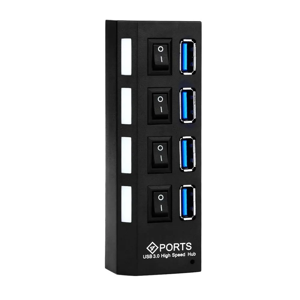 4-портовый USB 3,0 концентратор высокоскоростной передачи данных 4 порта сплиттер с индивидуальными переключателями и светодиодами