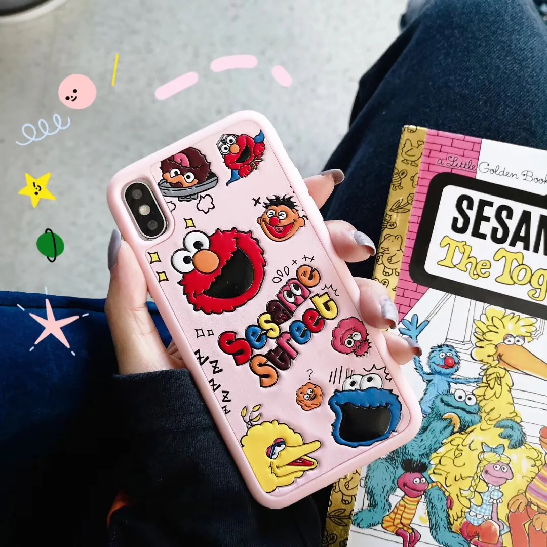 Cute Cartoon Sesame 3D Soft silicone Phone Case For iPhone 6 6s 7 8 Plus X XS Max XR Pink ELMO Capa Coque Fundas |