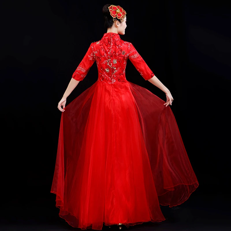 2019 Big swing skirt costumes new modern opening stage chorus costume guzheng dance long female adult S-XXXL | Тематическая одежда