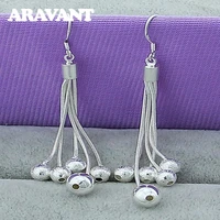 925 silver jewelry five chains bead long drop earrings for women wedding fashion silver plated jewelry