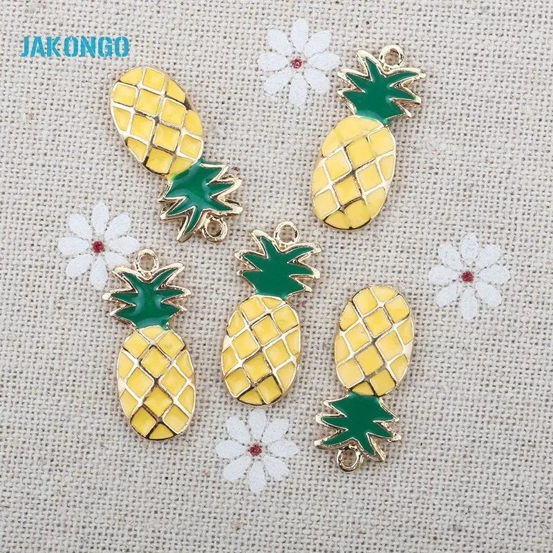 JAKONGO Golden Plated Enamel Pineapple Charms Pendants for Jewelry Making Necklace DIY Handmade Craft 24x12mm | Украшения и