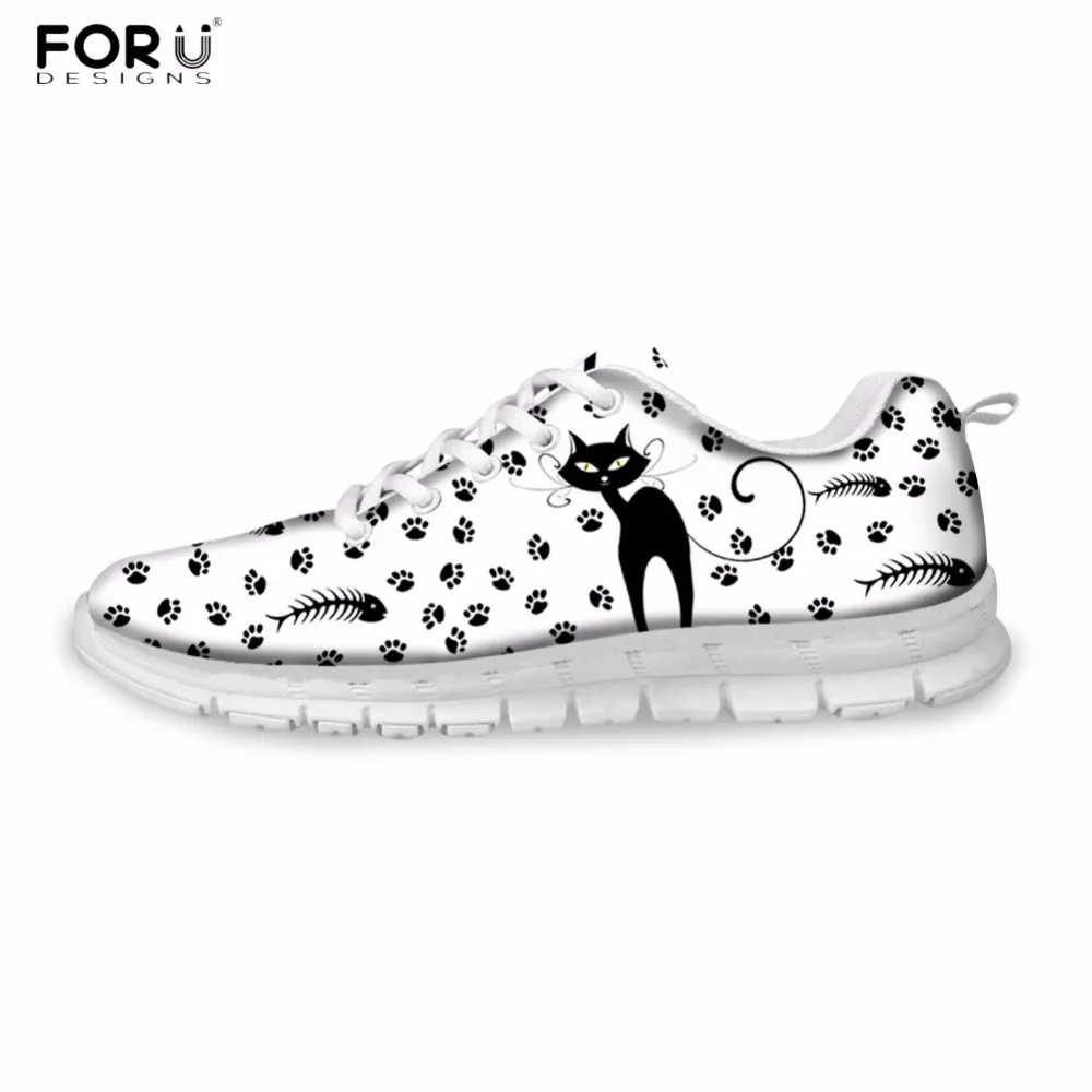 FORUDESIGNS/повседневные женские кроссовки года с милым животным принтом кота; Женская легкая плоская обувь для отдыха; женская обувь на плоской подошве; zapatos mujer