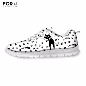 Женские повседневные кроссовки FORUDESIGNS, модель 2017 года, светильник кие кроссовки с принтом в виде милых животных и кошек, женская обувь на плоской подошве