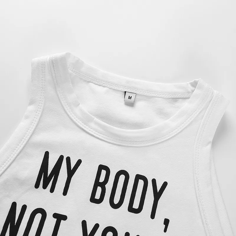 Женский укороченный топ Harjuku футболка с надписью My Body Not Yours 3 цвета лето
