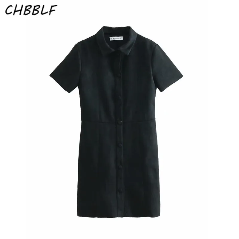 CHBBLF women suede mini dress short sleeve buttons vintage female casual dresses solid A line vestidos BGB9038 | Женская одежда