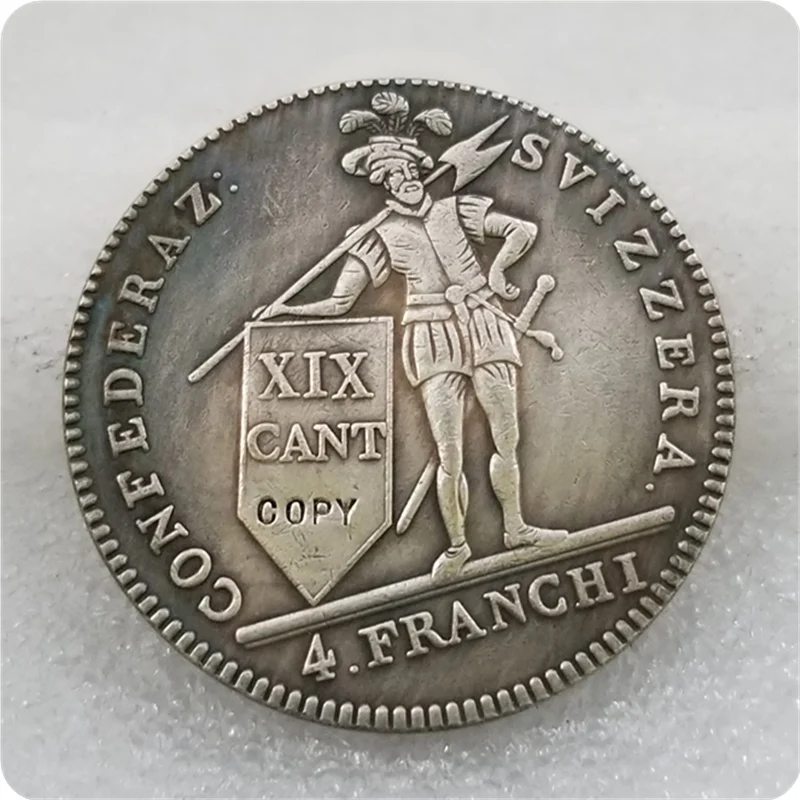 1814 Швейцария Tessin 4 Franken копия серебряной монеты|Безвалютные монеты| |