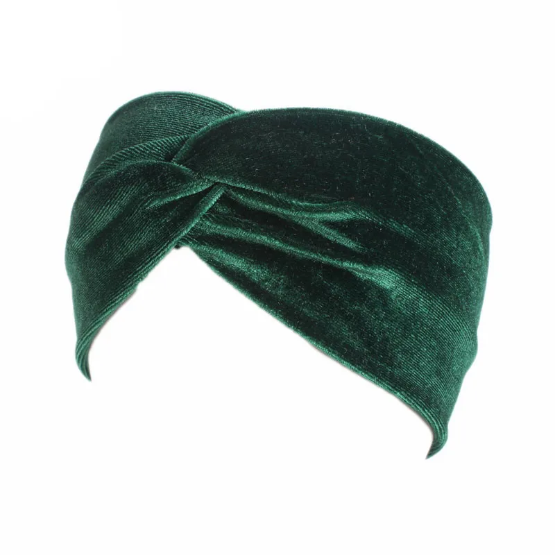 Green Женская модная повязка на голову с узлом, мягкий бархат, Перекрещенный бант, резинка для волос, тюрбан, бандана, повязка на голову, аксессуары для волос для девочек - Цвет: Green