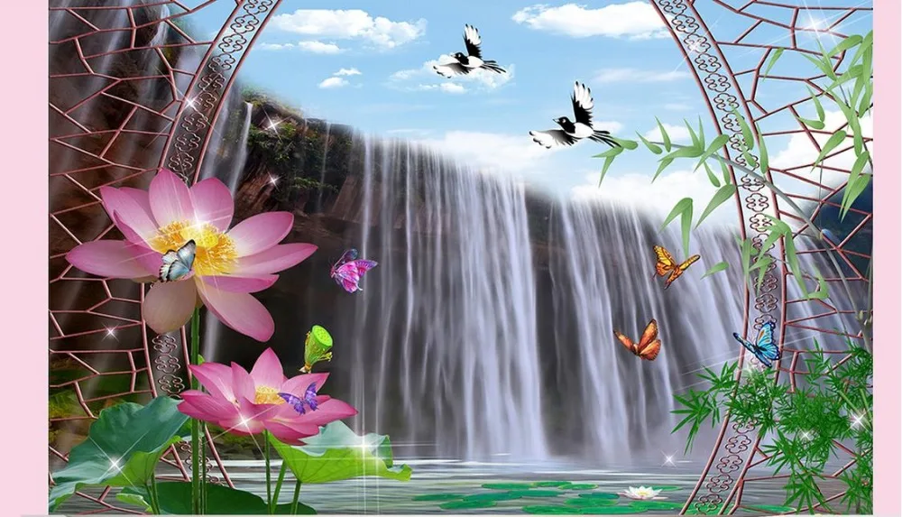 Роскошный фон обои на заказ 3d Настенные Лотос Фолс ТВ фото стена Роскошные